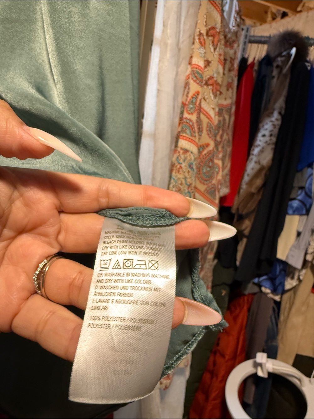 Silky Teal V-Neck Long-Sleeve Blouse - Picture 6 of 8